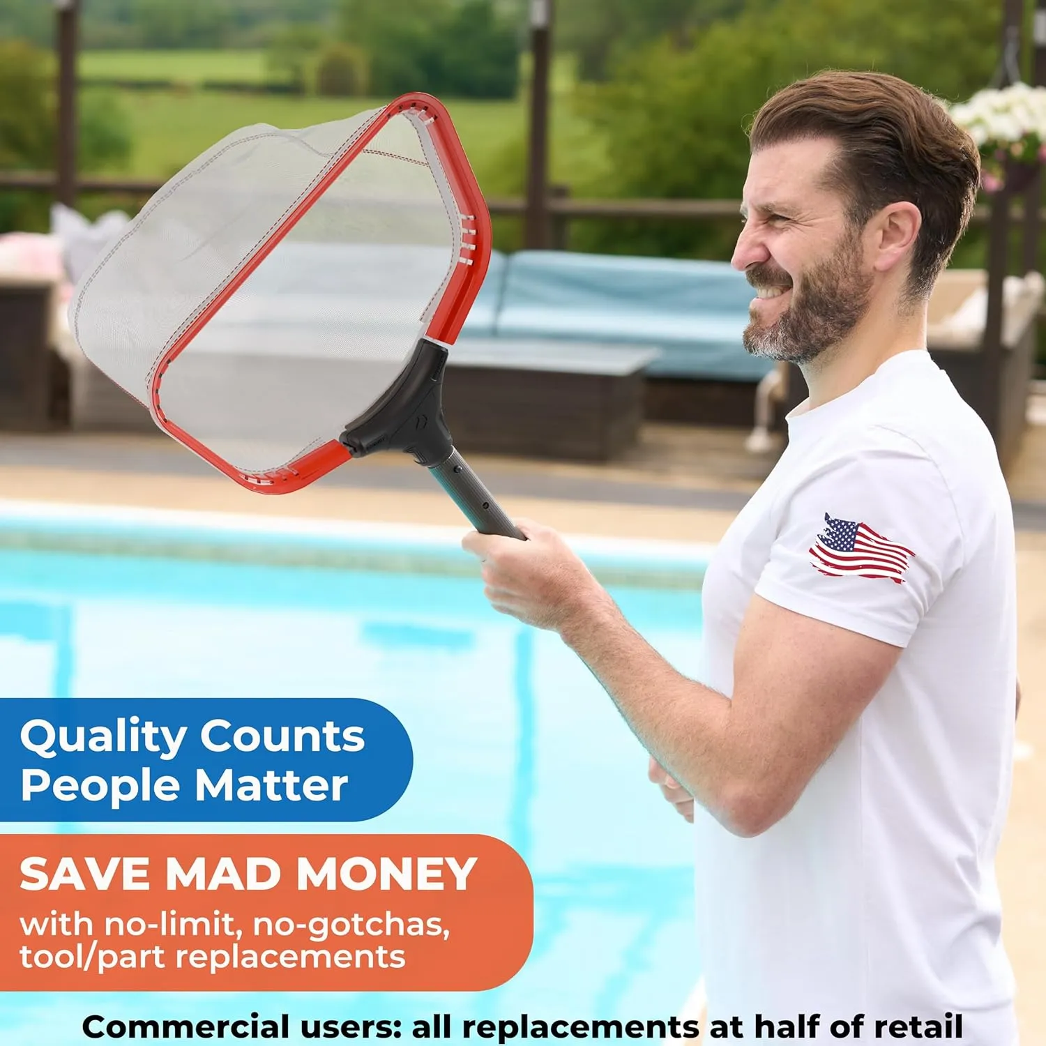 ProTuff 13" Spa Silt Net – “490 Promise” Unlimited, Unconditional Replacement - Heavy Duty Ultra Fine Mesh Silt & Sand Skimmer Cleans 3X Faster Than Vacuum - 13 inch Leaf Rake Bag for Pollen