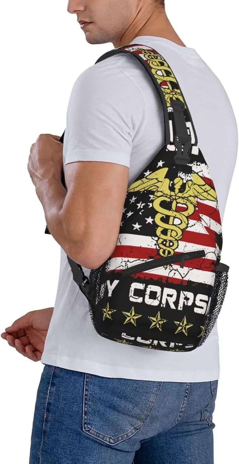 Proud Veteran Na-Vy Corpsman Small Crossbody Backpack Sling Bag For Men Women Mini One Shoulder Chest Bags Gym Sport Travel Hiking Daypack