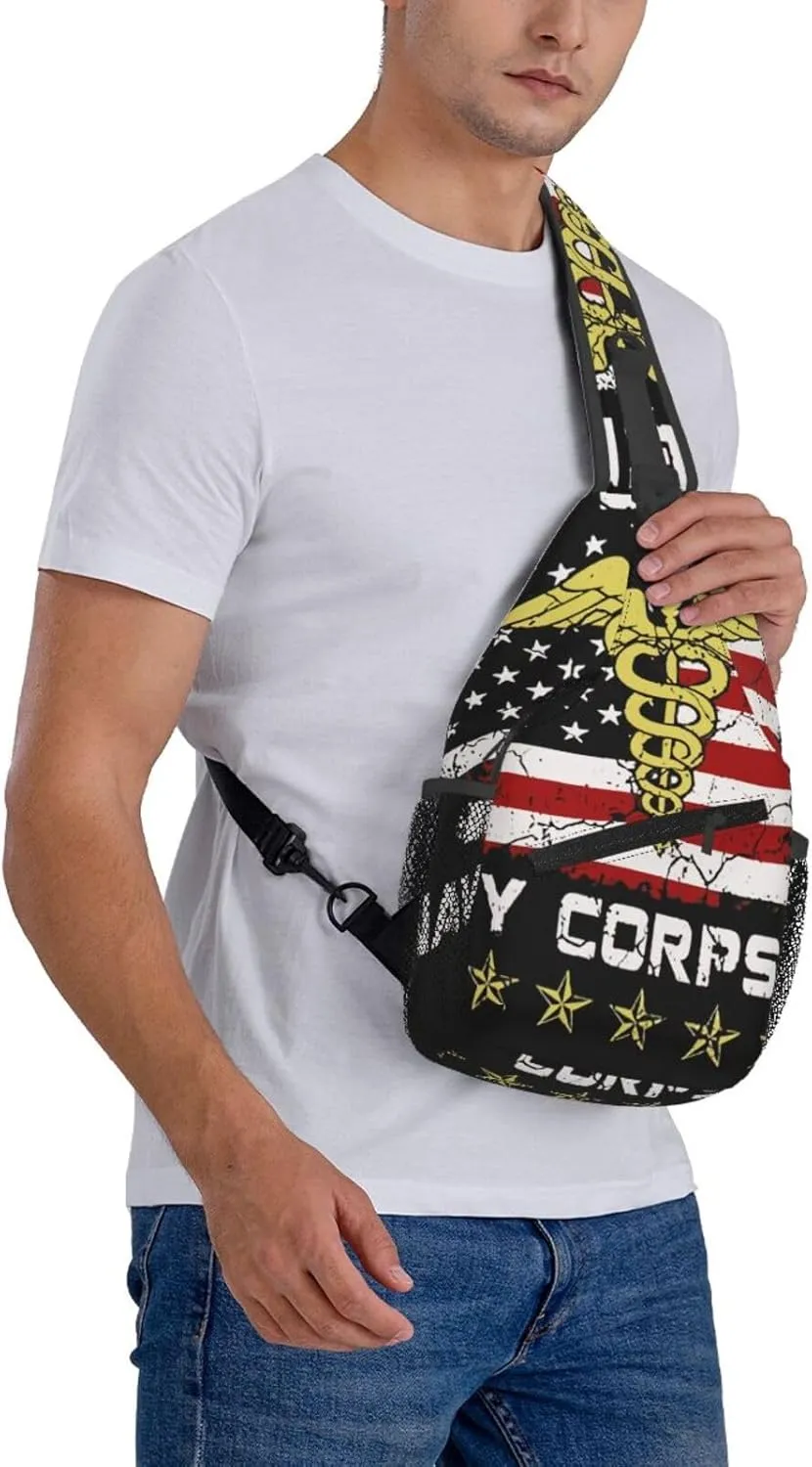 Proud Veteran Na-Vy Corpsman Small Crossbody Backpack Sling Bag For Men Women Mini One Shoulder Chest Bags Gym Sport Travel Hiking Daypack