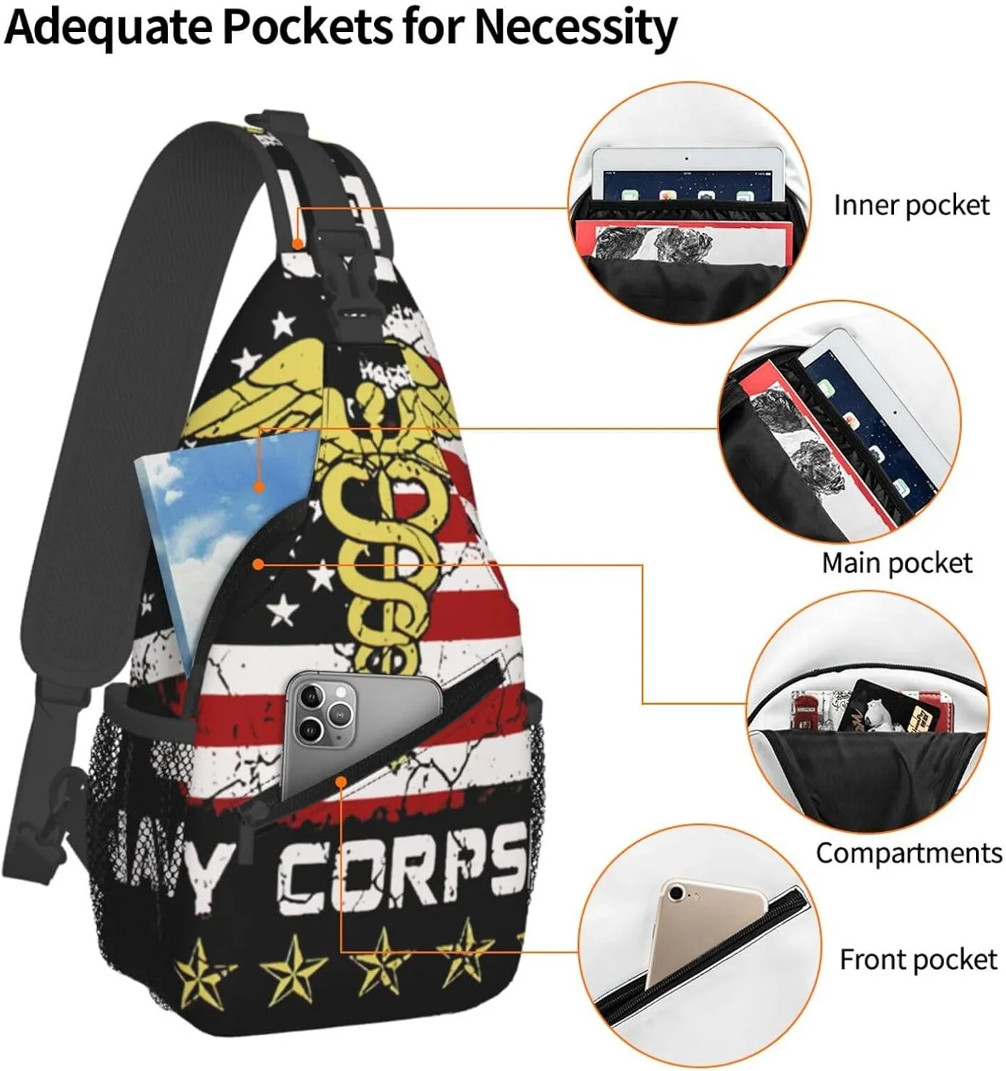Proud Veteran Na-Vy Corpsman Small Crossbody Backpack Sling Bag For Men Women Mini One Shoulder Chest Bags Gym Sport Travel Hiking Daypack