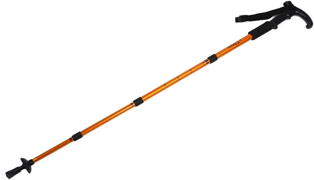 Qtqgoitem Walking Stick, Anti-Shock Adjustable Extendable, Folding Cane 4 Sections Telescoping, T Shaped Trekking Pole Gold Tone (Model: 296 138 2ad 20e 5b7)