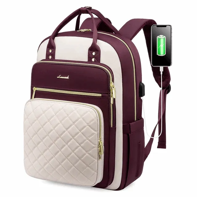 Quilted waterproof Laptop Backpack, anti theft, usb, laptop bag