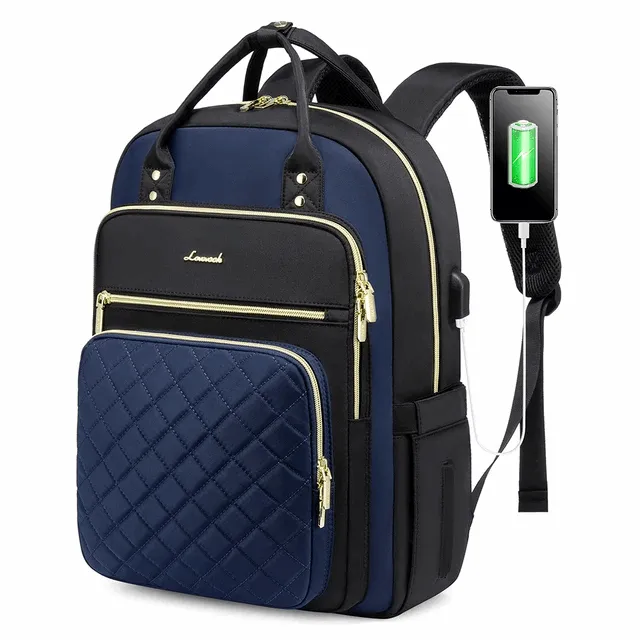 Quilted waterproof Laptop Backpack, anti theft, usb, laptop bag