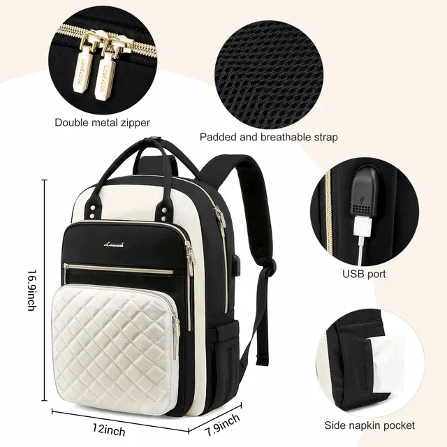 Quilted waterproof Laptop Backpack, anti theft, usb, laptop bag