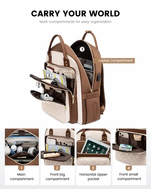 Quilted waterproof Laptop Backpack, anti theft, usb, laptop bag