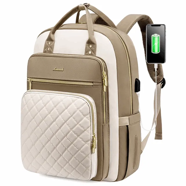 Quilted waterproof Laptop Backpack, anti theft, usb, laptop bag