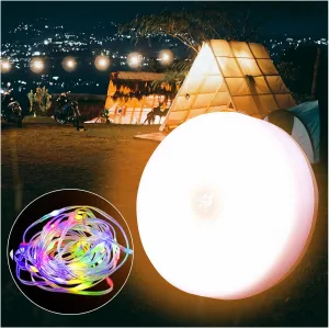 Rechargeable Solar Camping Lights - 32.8ft Waterproof LED String Lights with 5 Modes, Quick 30s Recovery, Easy Roll-Up for Tents, Patios, Festivals,Enhances Camping Atmosphere