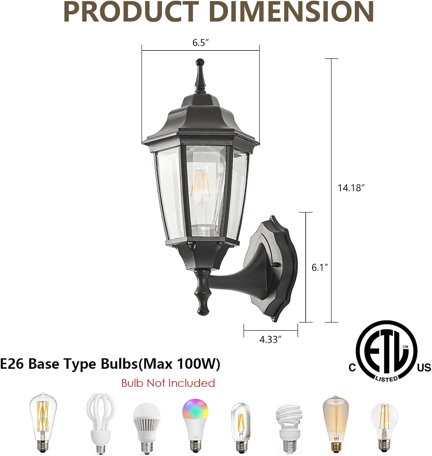 Refice 2-Pack Waterproof Outdoor Light Fixtures Wall Mount Aluminum Exterior Porch Lights, Anti-Rust Aluminum Wall Sconces for Patio, Garage, Doorway