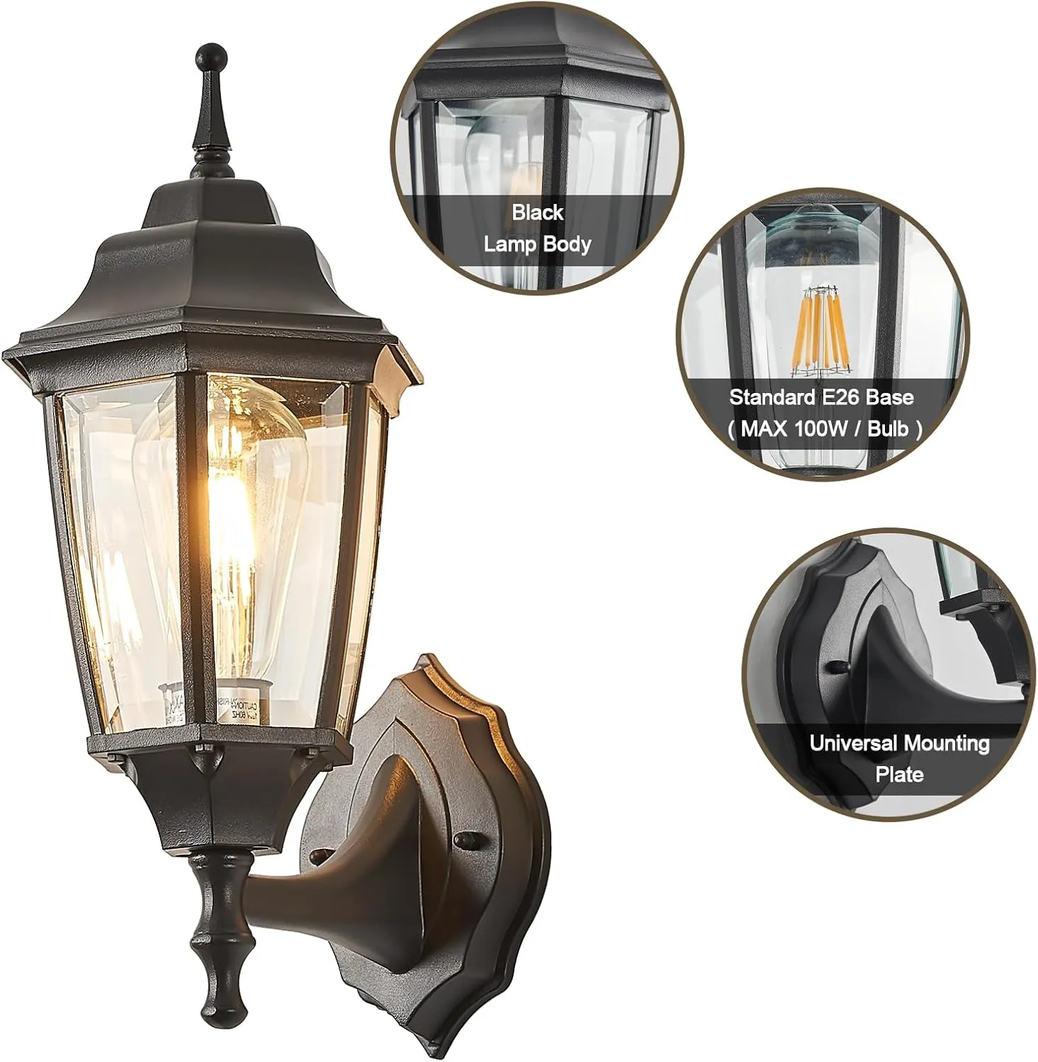 Refice 2-Pack Waterproof Outdoor Light Fixtures Wall Mount Aluminum Exterior Porch Lights, Anti-Rust Aluminum Wall Sconces for Patio, Garage, Doorway