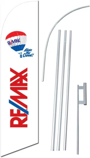 Remax White 12-Foot Super Swooper Feather Flag with Heavy-Duty 15-Foot Pole and Ground Spike