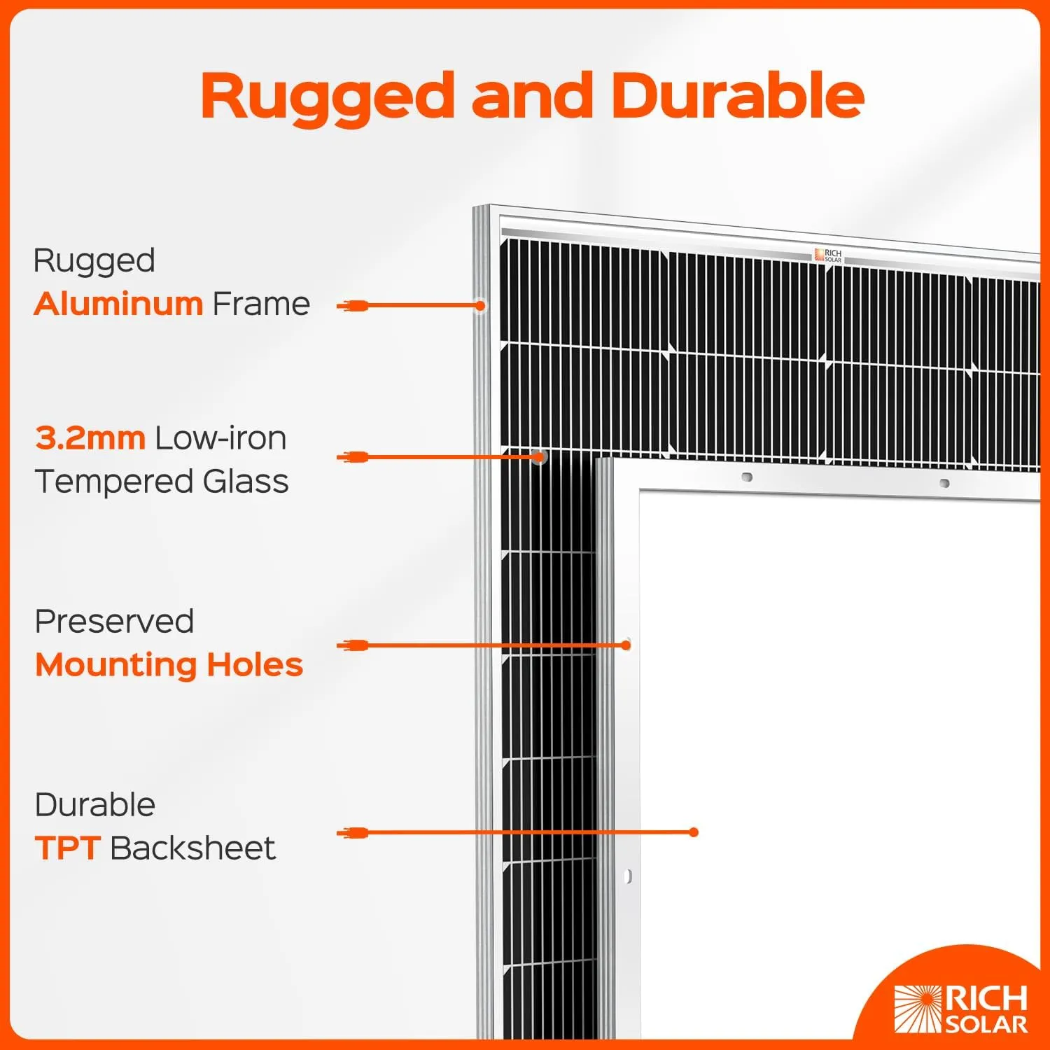 RICH SOLAR 250 Watt 12 Volt 16BB Cell Monocrystalline Solar Panel High Efficiency Solar Module for RV Trailer Camper Marine Off Grid