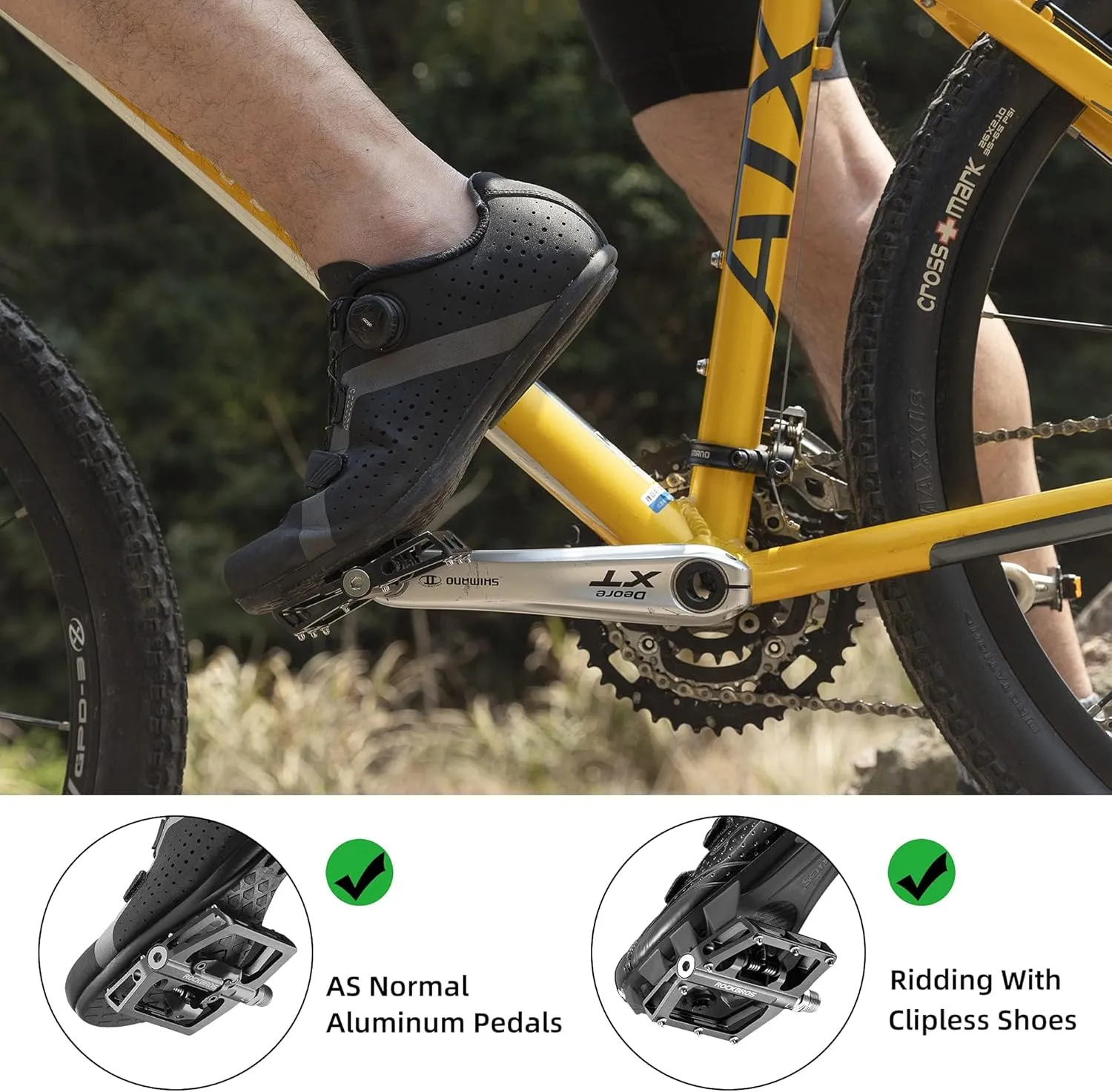 ROCKBROS MTB Mountain Bike Pedals Compatible with SPD Mountain Bike Dual Function Sealed Clipless Aluminum Bicycle Flat Platform 9/16" Pedals with Cleats for Road, MTB, Mountain Bikes