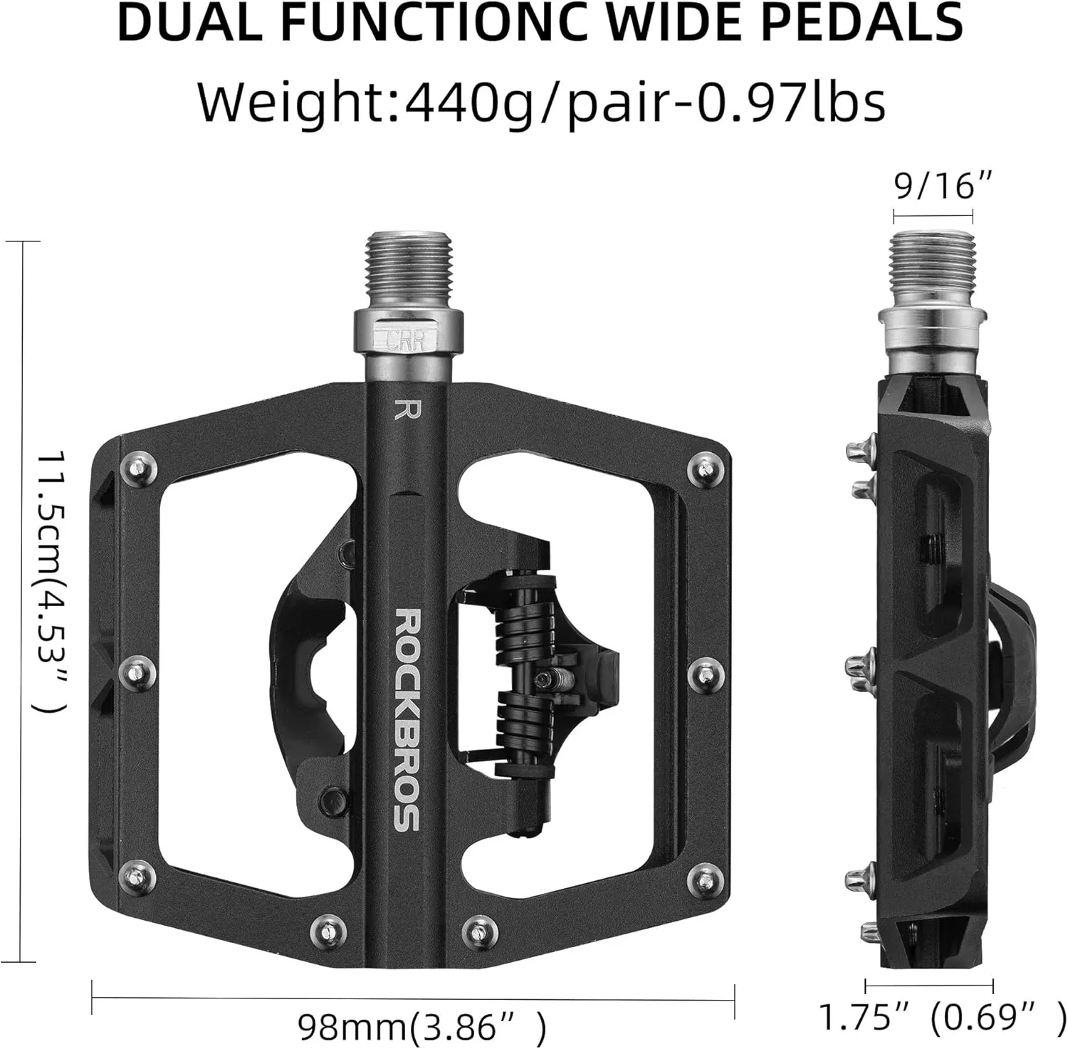 ROCKBROS MTB Mountain Bike Pedals Compatible with SPD Mountain Bike Dual Function Sealed Clipless Aluminum Bicycle Flat Platform 9/16" Pedals with Cleats for Road, MTB, Mountain Bikes