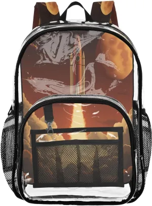 Rocket Launch Clear Backpack Boy Girl Kids Heavy Duty PVC Transparent Bookbag School Bag with Multiple Compartments