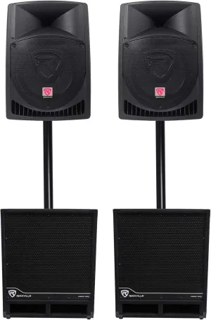 Rockville (2) RPG12 12" Powered 1600w DJ PA Speakers (2) 15" Powered Subwoofers