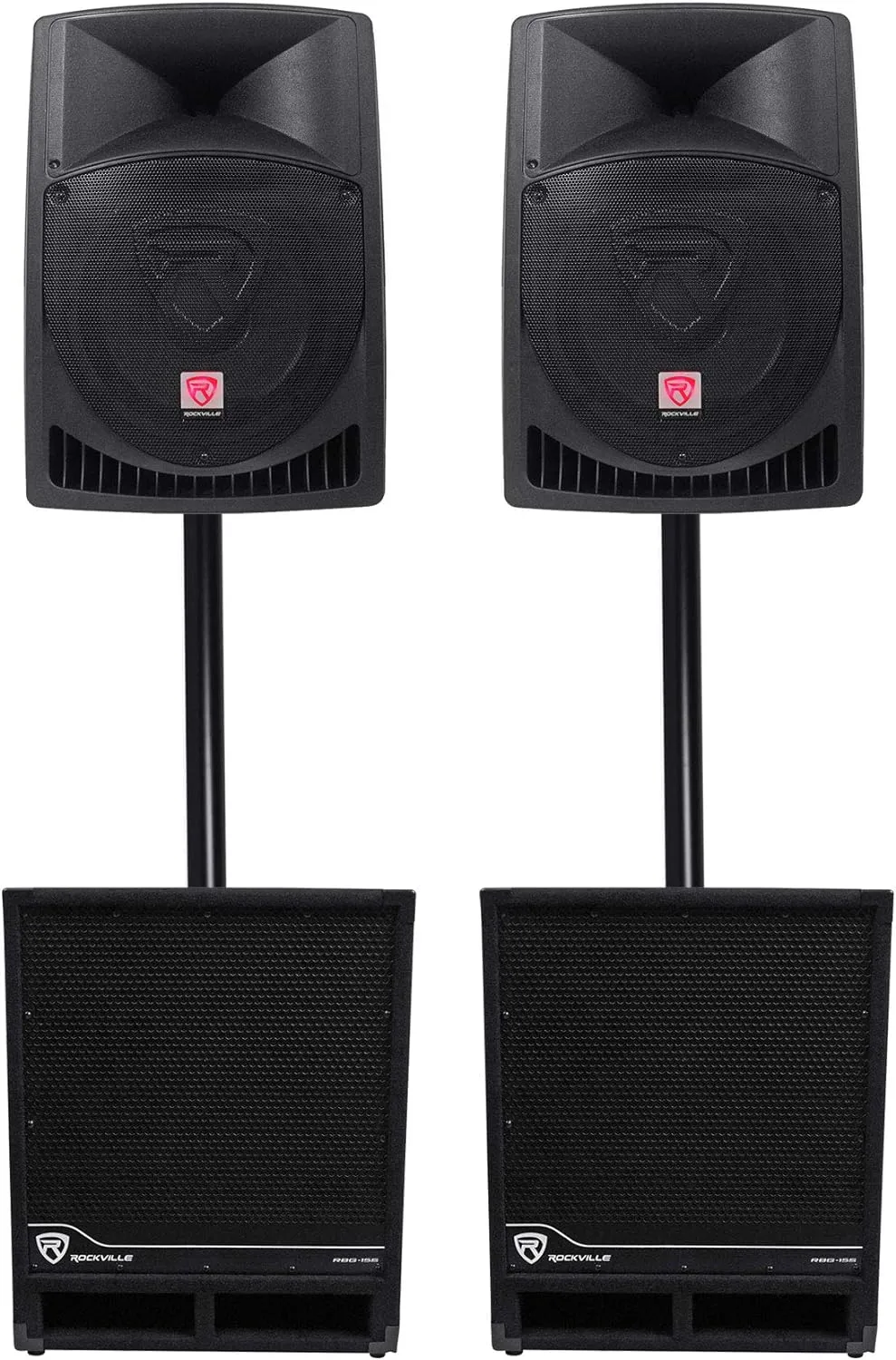 Rockville (2) RPG12 12" Powered 1600w DJ PA Speakers (2) 15" Powered Subwoofers