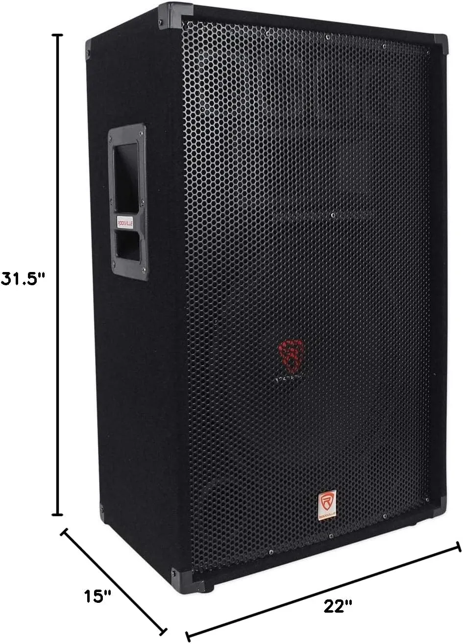 Rockville RSG15.4 15" 3-Way 1500 Watt 4-Ohm Passive DJ/Pro Audio PA Speaker, Black