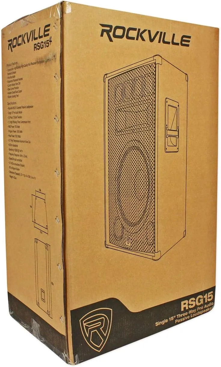 Rockville RSG15.4 15" 3-Way 1500 Watt 4-Ohm Passive DJ/Pro Audio PA Speaker, Black