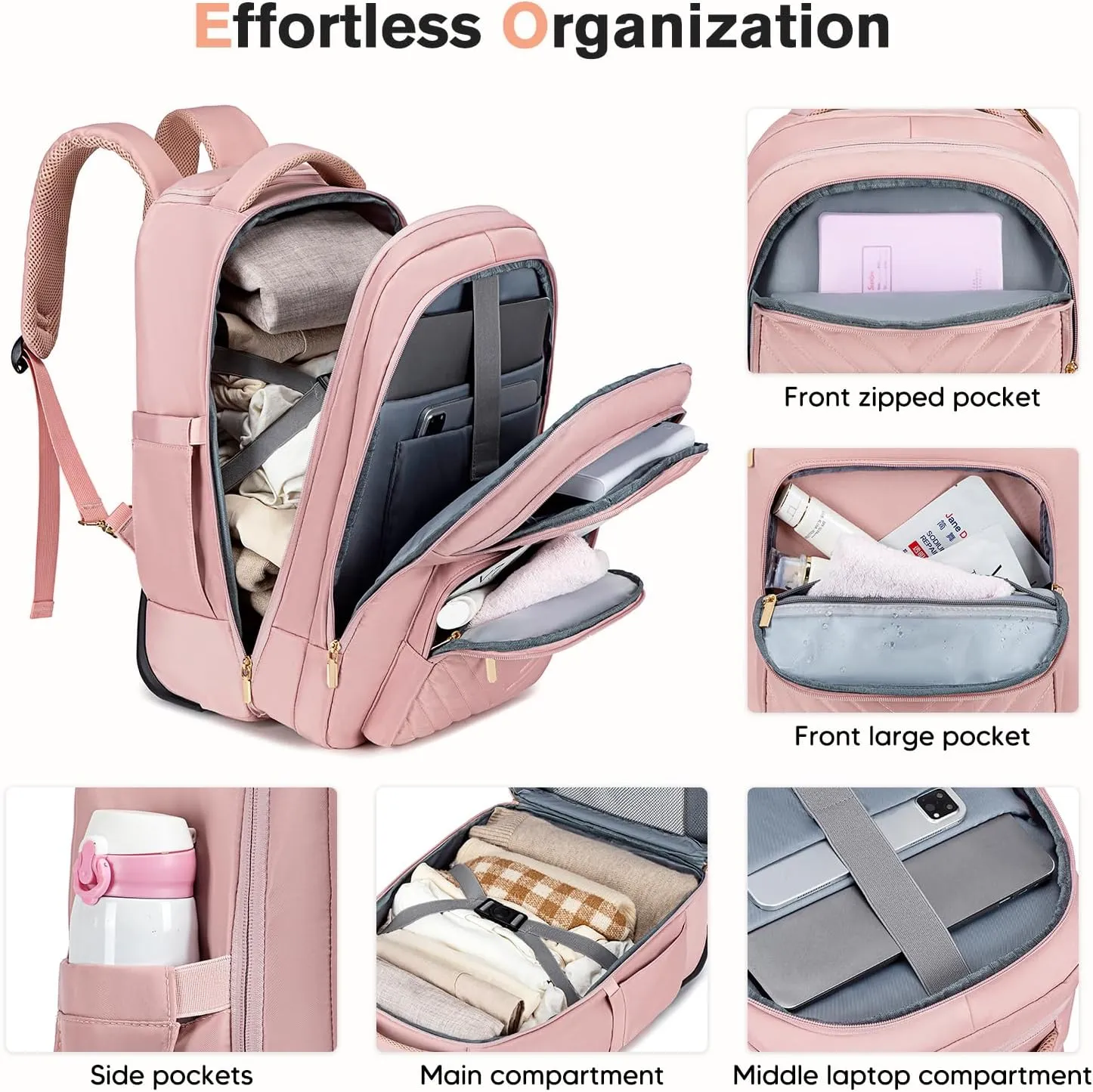 Rolling Backpack for Women Adults with wheels, Travel Wheeled Backpack Carry on, 17.3 Inch Laptop Backpack Bag, Large Rolling Backpack for Travel Work Business