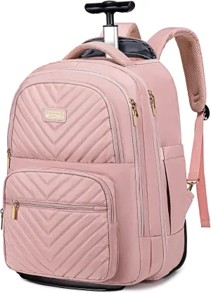 Rolling Backpack for Women Adults with wheels, Travel Wheeled Backpack Carry on, 17.3 Inch Laptop Backpack Bag, Large Rolling Backpack for Travel Work Business
