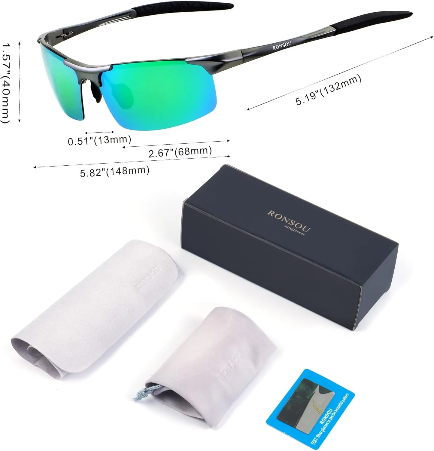 RONSOU Men Sport Al-Mg Polarized Sunglasses Unbreakable for Driving Cycling Fishing Golf
