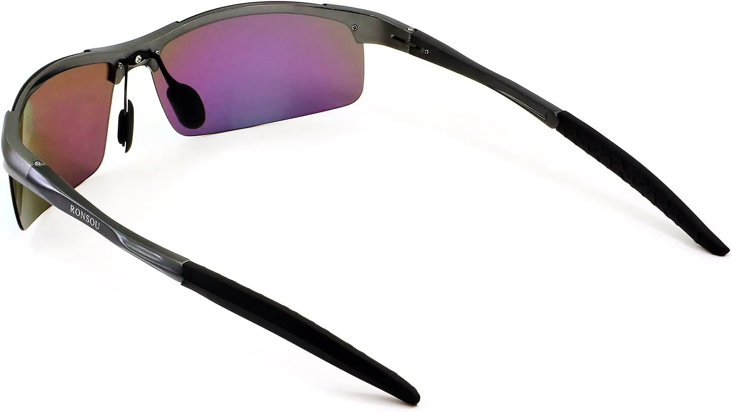 RONSOU Men Sport Al-Mg Polarized Sunglasses Unbreakable for Driving Cycling Fishing Golf