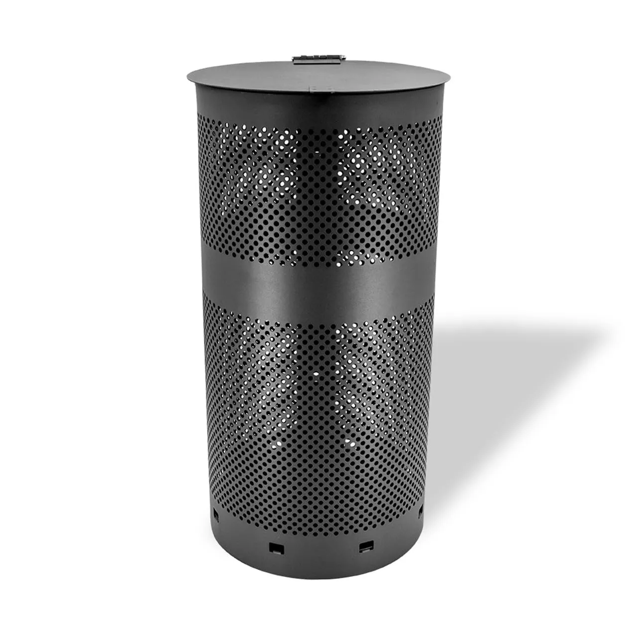 Round Outdoor 10 Gallon Capacity Waste Can - 100% Rust-Free, Powder-Coated, Commercial Grade Aluminum to Withstand Weather. 10-Year Warranty (Matte Black)