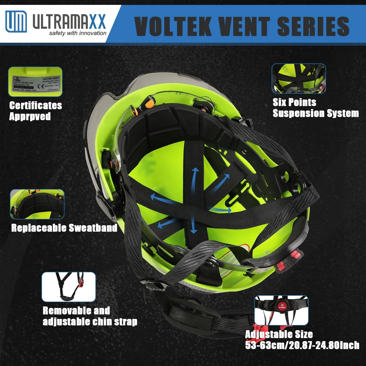 Safety Helmet with Build-in Visor, Hard Hat with Vented Design, ANSI Z89.1 Certified, Ideal for Industrial and Construction