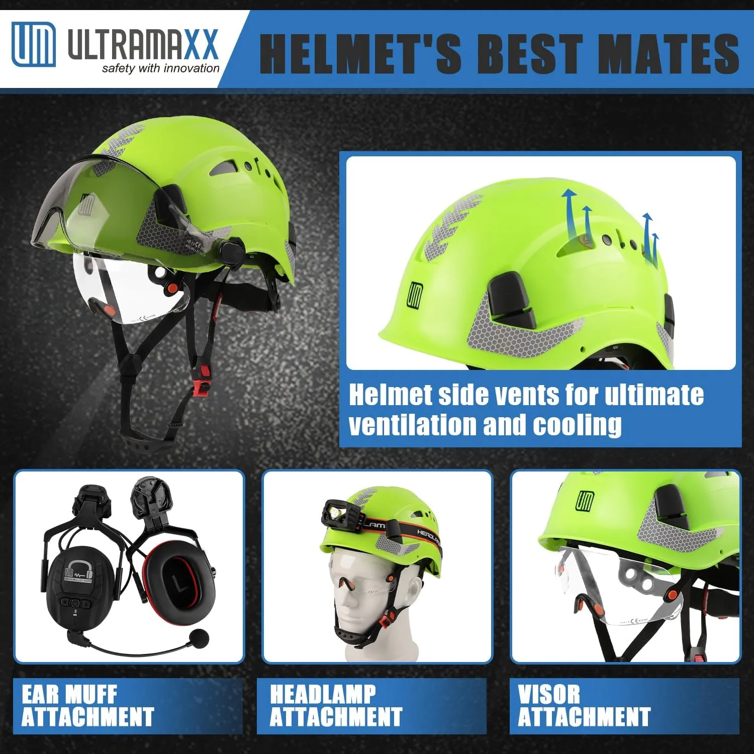 Safety Helmet with Build-in Visor, Hard Hat with Vented Design, ANSI Z89.1 Certified, Ideal for Industrial and Construction