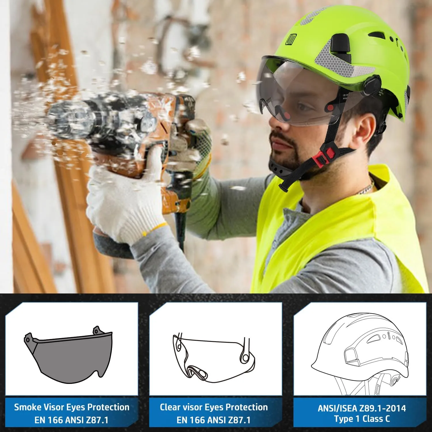 Safety Helmet with Build-in Visor, Hard Hat with Vented Design, ANSI Z89.1 Certified, Ideal for Industrial and Construction