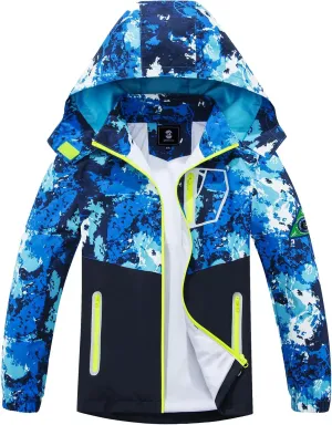SaphiRose Kids Rain Jacket Waterproof Raincoat Mesh Lined Coat with Removable Hood for Boys Girls