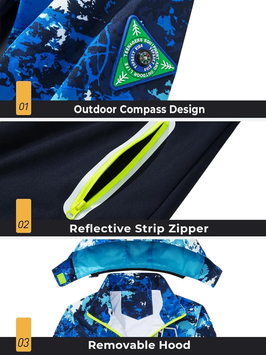 SaphiRose Kids Rain Jacket Waterproof Raincoat Mesh Lined Coat with Removable Hood for Boys Girls