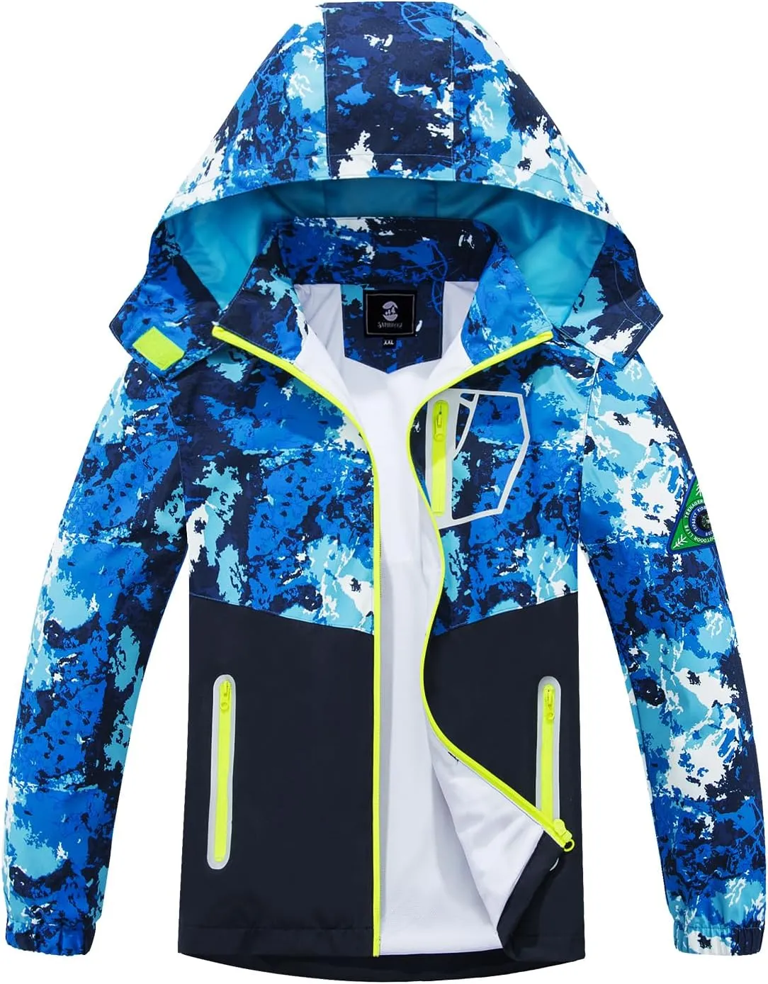 SaphiRose Kids Rain Jacket Waterproof Raincoat Mesh Lined Coat with Removable Hood for Boys Girls