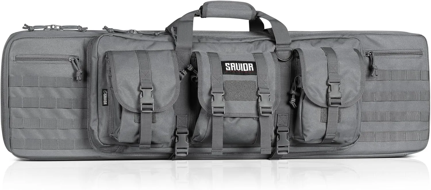 Savior Equipment American Classic Tactical Double Long Gun Bag Pistol Transportation Case w/Backpack Strap, Lockable Compartment, Available Length in 36" 42" 46" 51" 55"