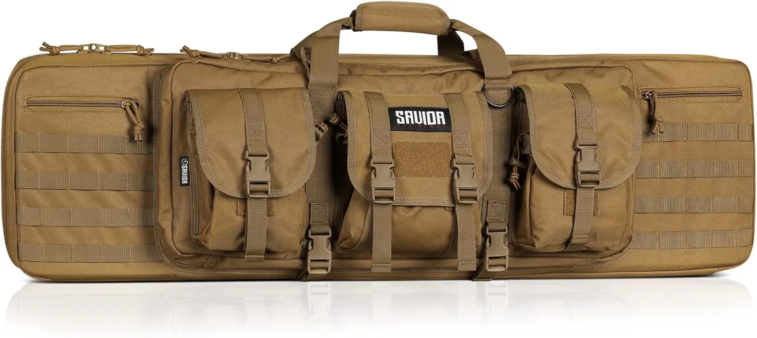 Savior Equipment American Classic Tactical Double Long Gun Bag Pistol Transportation Case w/Backpack Strap, Lockable Compartment, Available Length in 36" 42" 46" 51" 55"