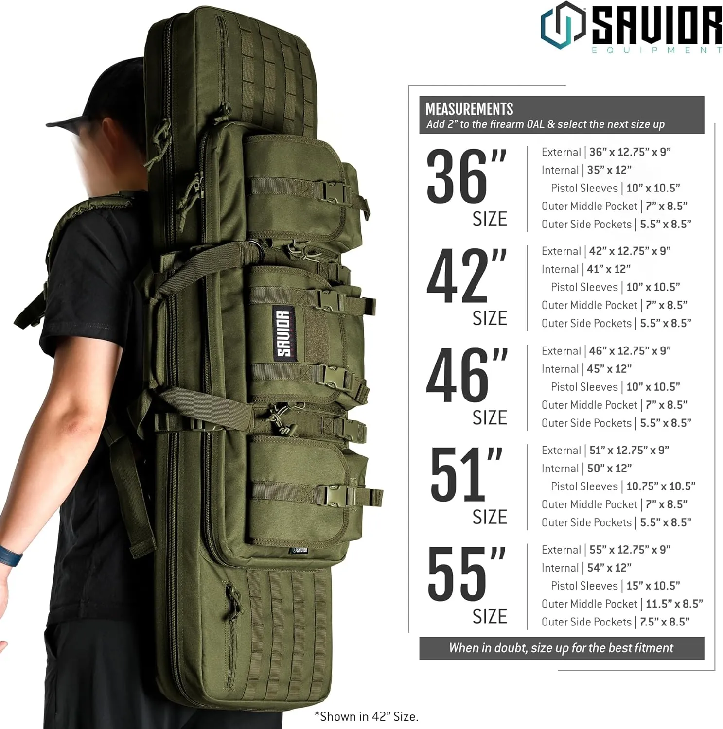 Savior Equipment American Classic Tactical Double Long Gun Bag Pistol Transportation Case w/Backpack Strap, Lockable Compartment, Available Length in 36" 42" 46" 51" 55"