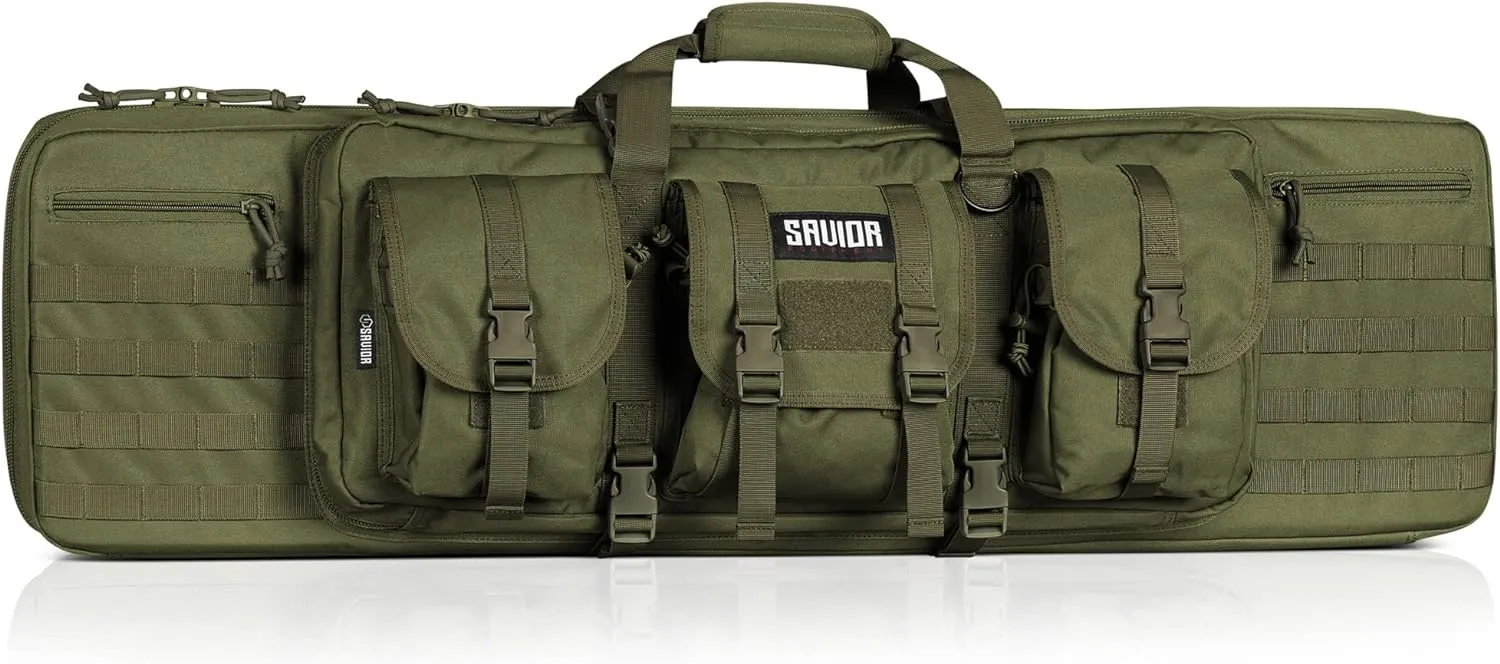 Savior Equipment American Classic Tactical Double Long Gun Bag Pistol Transportation Case w/Backpack Strap, Lockable Compartment, Available Length in 36" 42" 46" 51" 55"