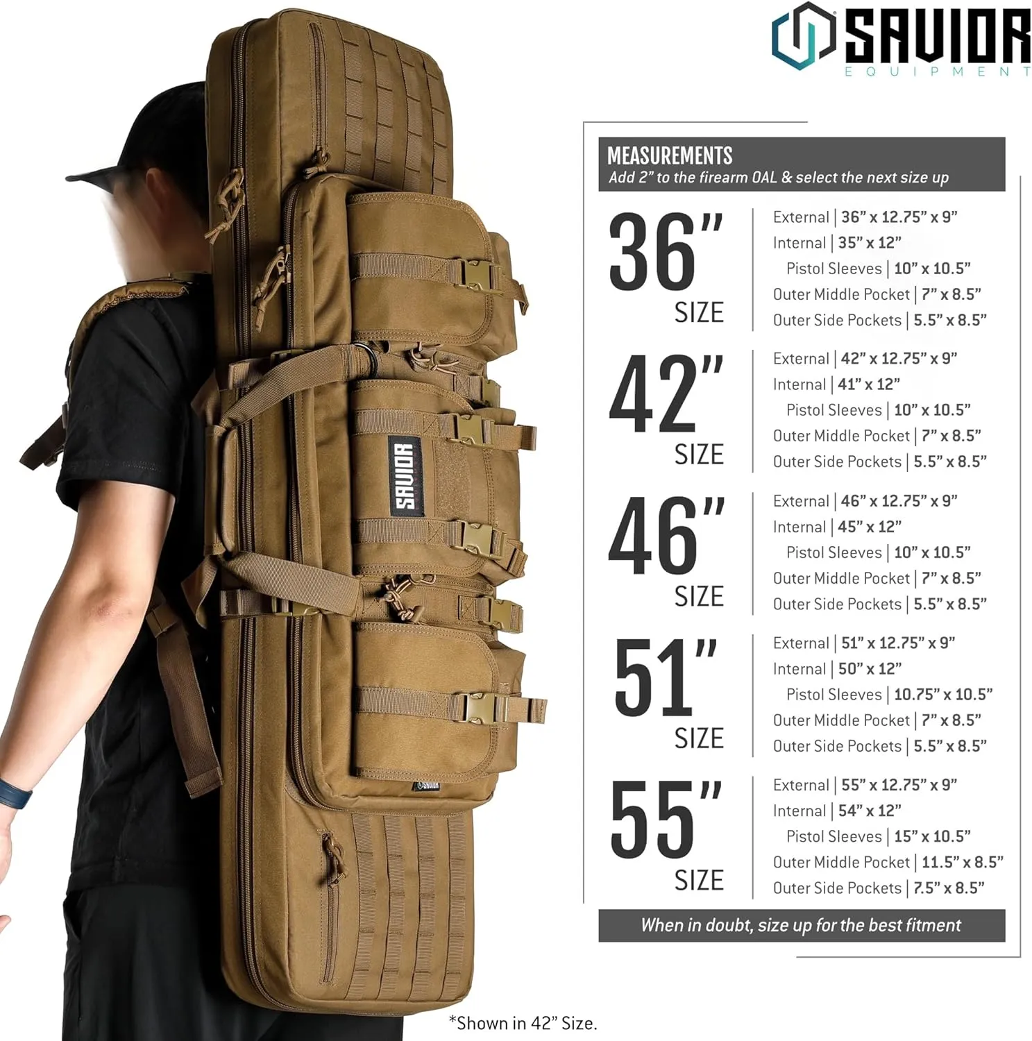 Savior Equipment American Classic Tactical Double Long Gun Bag Pistol Transportation Case w/Backpack Strap, Lockable Compartment, Available Length in 36" 42" 46" 51" 55"