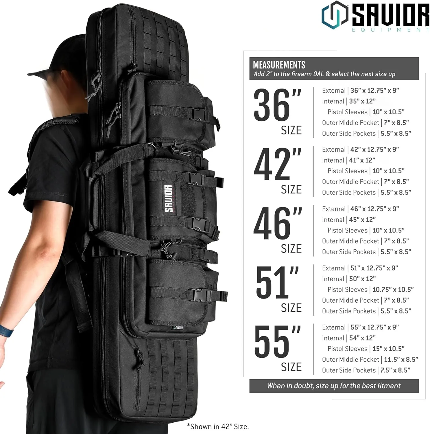 Savior Equipment American Classic Tactical Double Long Gun Bag Pistol Transportation Case w/Backpack Strap, Lockable Compartment, Available Length in 36" 42" 46" 51" 55"