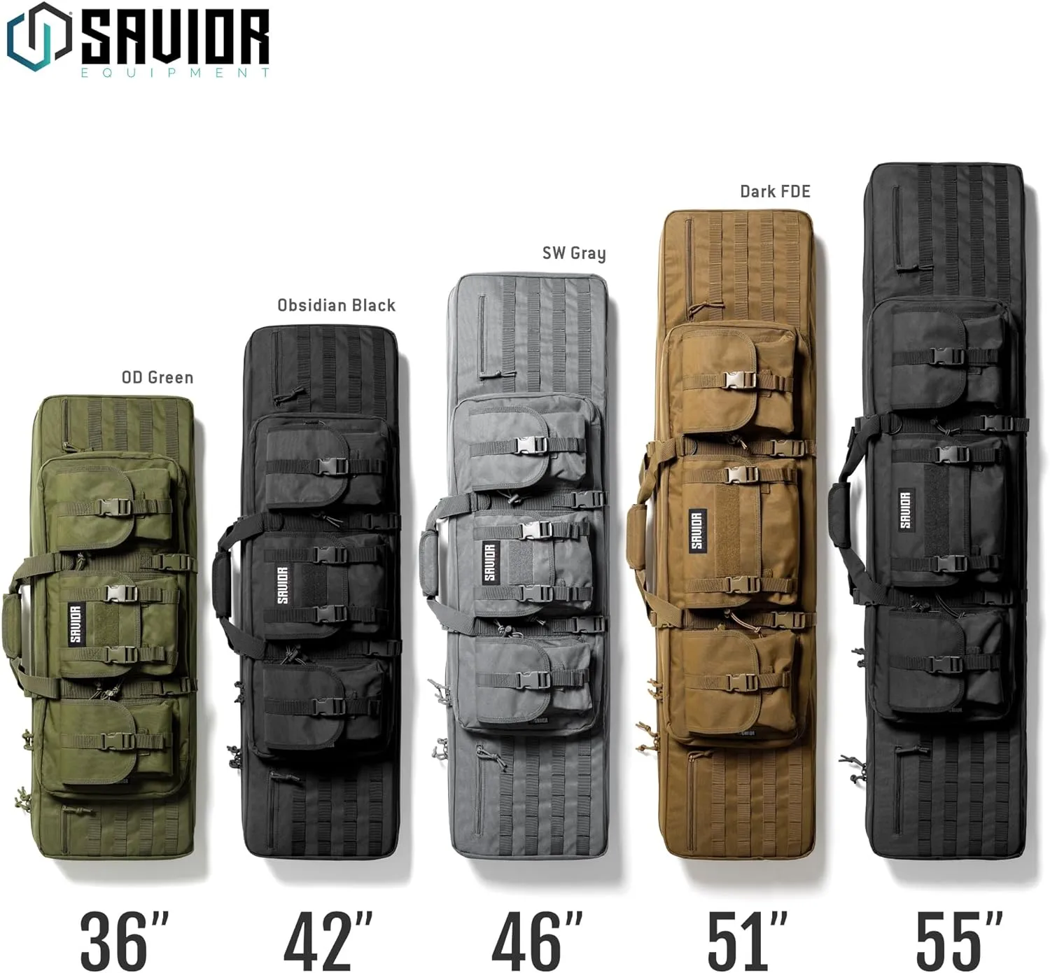 Savior Equipment American Classic Tactical Double Long Gun Bag Pistol Transportation Case w/Backpack Strap, Lockable Compartment, Available Length in 36" 42" 46" 51" 55"