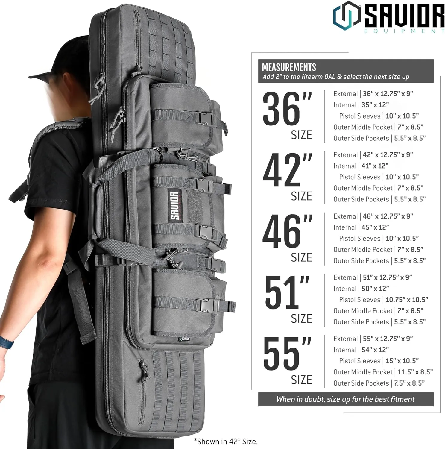 Savior Equipment American Classic Tactical Double Long Gun Bag Pistol Transportation Case w/Backpack Strap, Lockable Compartment, Available Length in 36" 42" 46" 51" 55"