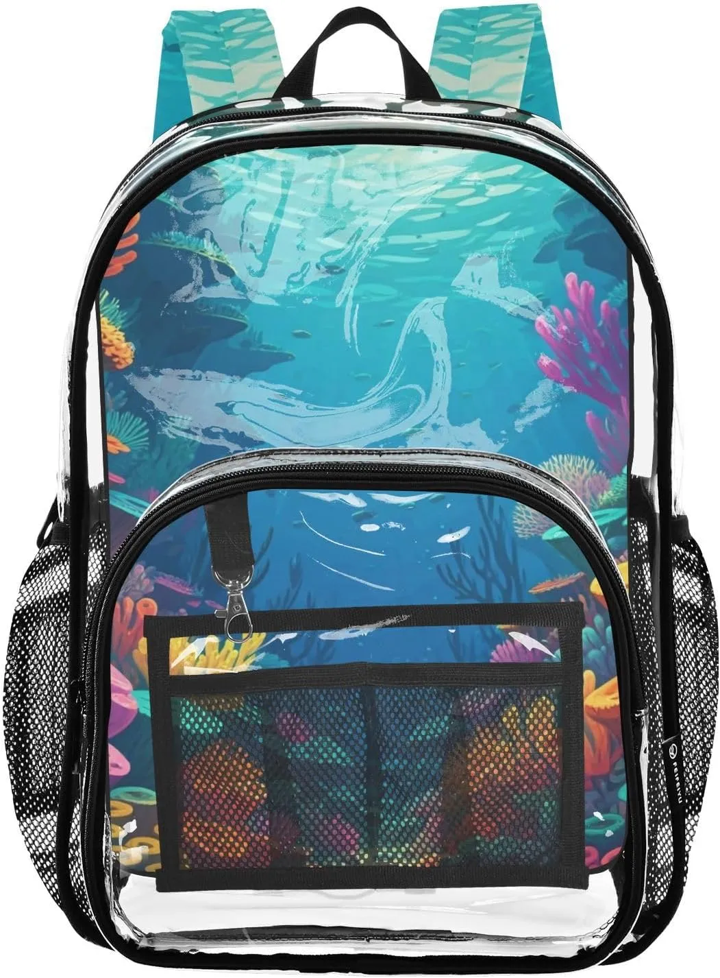 Seafloor Clear Backpack, Heavy Duty Transparent Bookbag for Kids, School, Stadium Approved