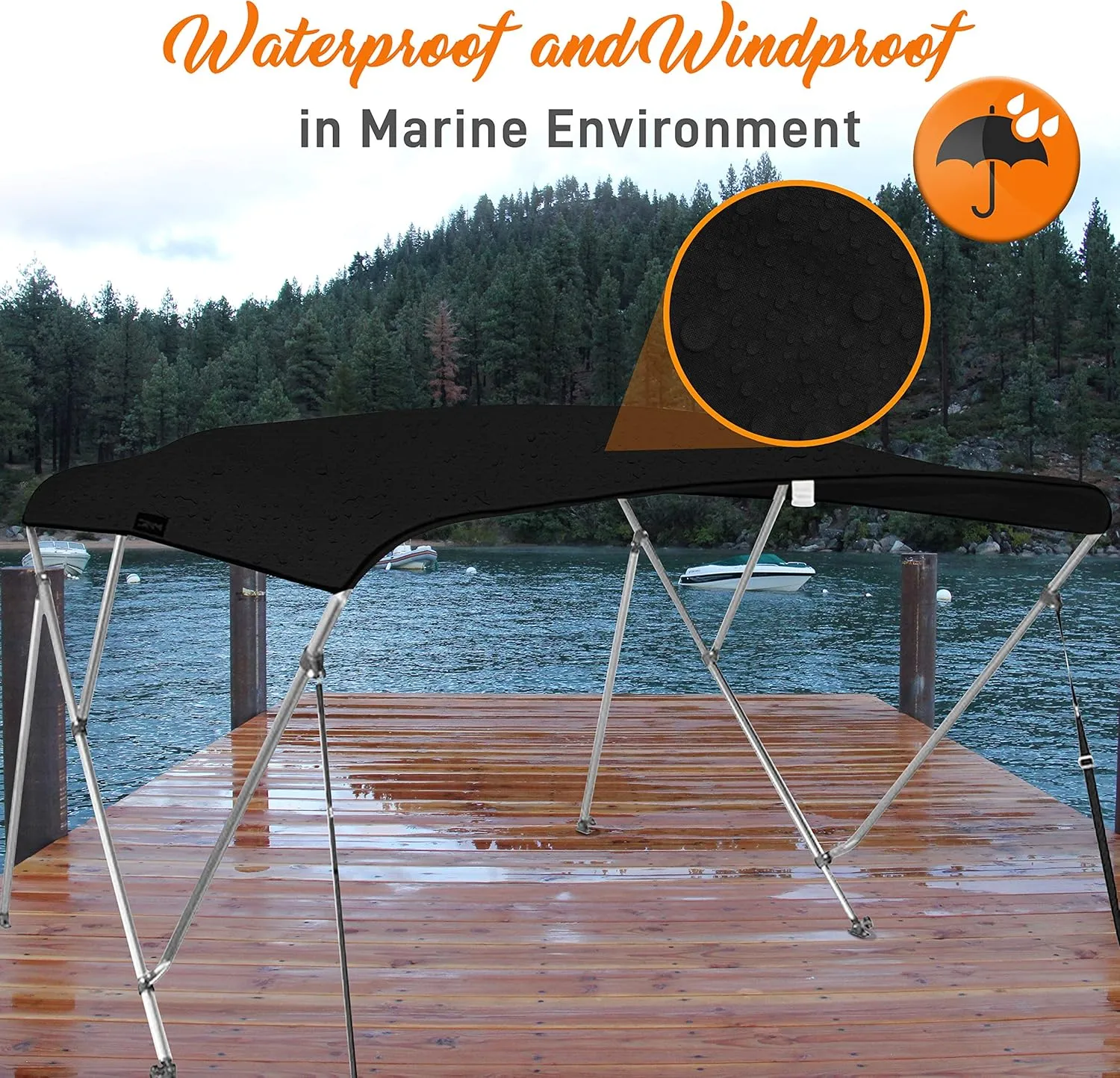 SereneLifeHome Waterproof Boat Bimini Top Cover-67-72" W 3 Bow Bimini Top Sun Shade Boat Canopy-1"Double Wall Aluminum Frame Tubes, 2 Front Straps, 2 Rear Support Poles, Storage Boot-SLBTW72G.5 (Gray)