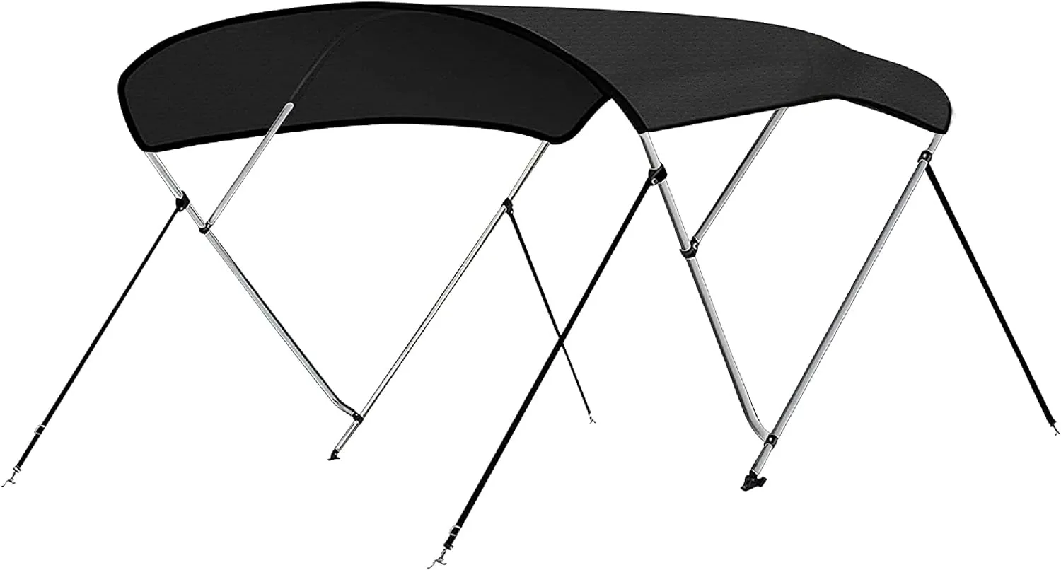 SereneLifeHome Waterproof Boat Bimini Top Cover-67-72" W 3 Bow Bimini Top Sun Shade Boat Canopy-1"Double Wall Aluminum Frame Tubes, 2 Front Straps, 2 Rear Support Poles, Storage Boot-SLBTW72G.5 (Gray)