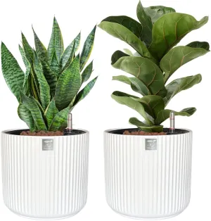 Set of 2 Handmade Ceramic Self-Watering Planters | 9-Inch Practical and Decorative Pots with Water Level Indicator | Home & Office Decor | Easy Indoor Plant Care for Houseplants, Herbs, Succulents
