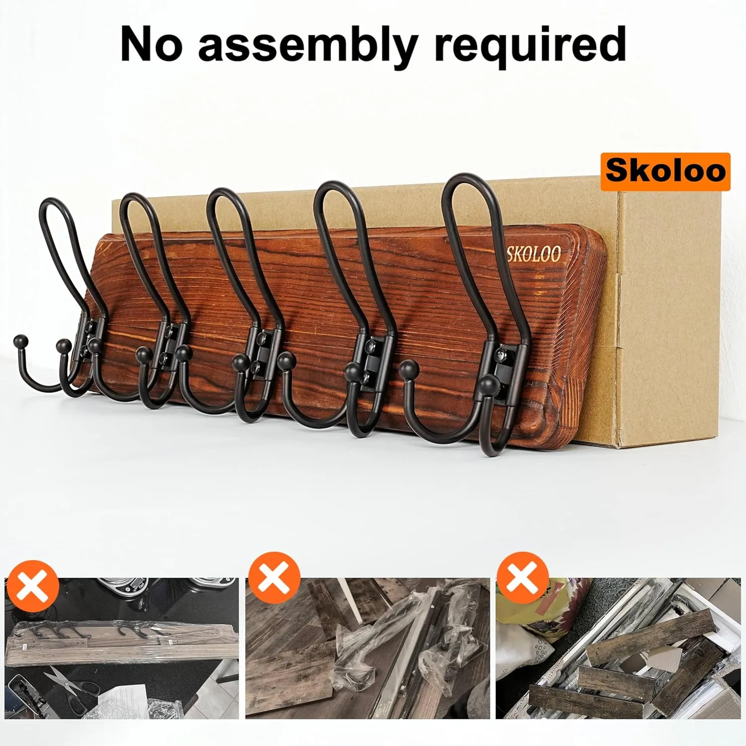 SKOLOO Sturdy Coat Rack Wall Mount with 5 Triple Hangers - Ideal for Heavy Bags, Jackets, and Coats - No Assembly Required - Durable Iron Design - Perfect for Porche, Mudroom, and Entrance, Brown