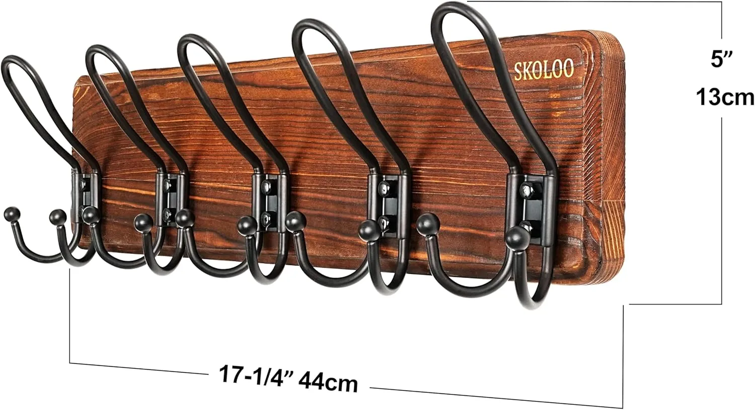 SKOLOO Sturdy Coat Rack Wall Mount with 5 Triple Hangers - Ideal for Heavy Bags, Jackets, and Coats - No Assembly Required - Durable Iron Design - Perfect for Porche, Mudroom, and Entrance, Brown