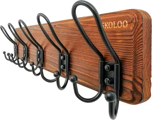 SKOLOO Sturdy Coat Rack Wall Mount with 5 Triple Hangers - Ideal for Heavy Bags, Jackets, and Coats - No Assembly Required - Durable Iron Design - Perfect for Porche, Mudroom, and Entrance, Brown