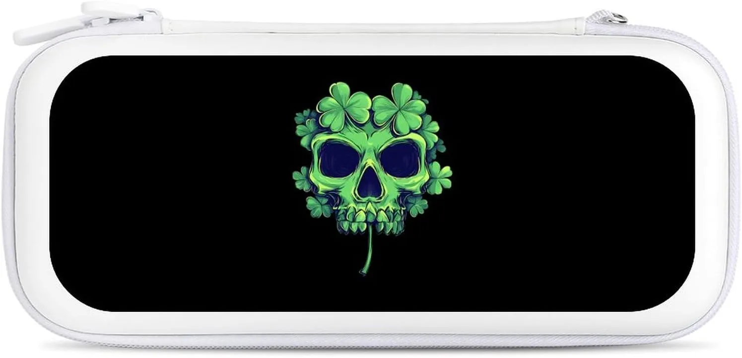 Skull Lucky Shamrock Compatible with Switch Carrying Case Hard Travel Game Bag Pouch with 15 Games Accessories