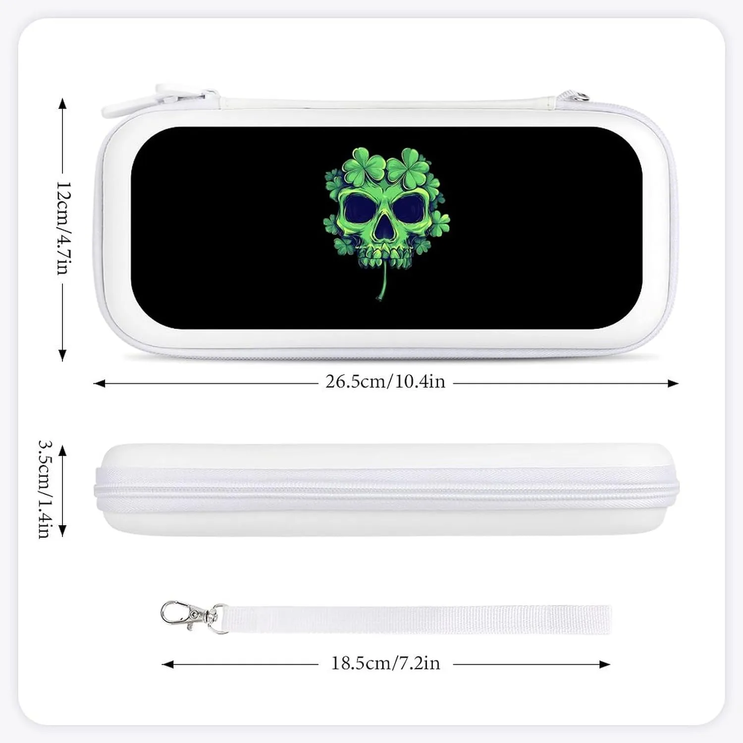 Skull Lucky Shamrock Compatible with Switch Carrying Case Hard Travel Game Bag Pouch with 15 Games Accessories